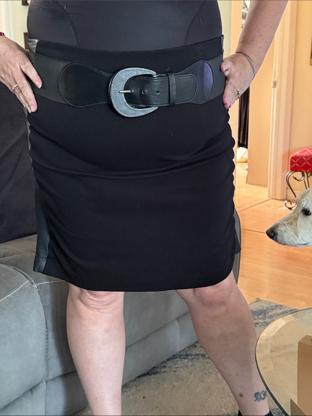 Liz Claiborne Black Pencil Skirt with Wide Buckle Belt